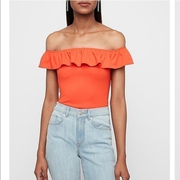 Express Ribbed Ruffle Off Shoulder Bodysuit Small - Picture 1 of 10